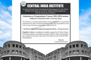 CIIMHANS, Chhattisgarh M.Phil in Clinical Psychology Admission Open, Session 2022-24—UPS Education
