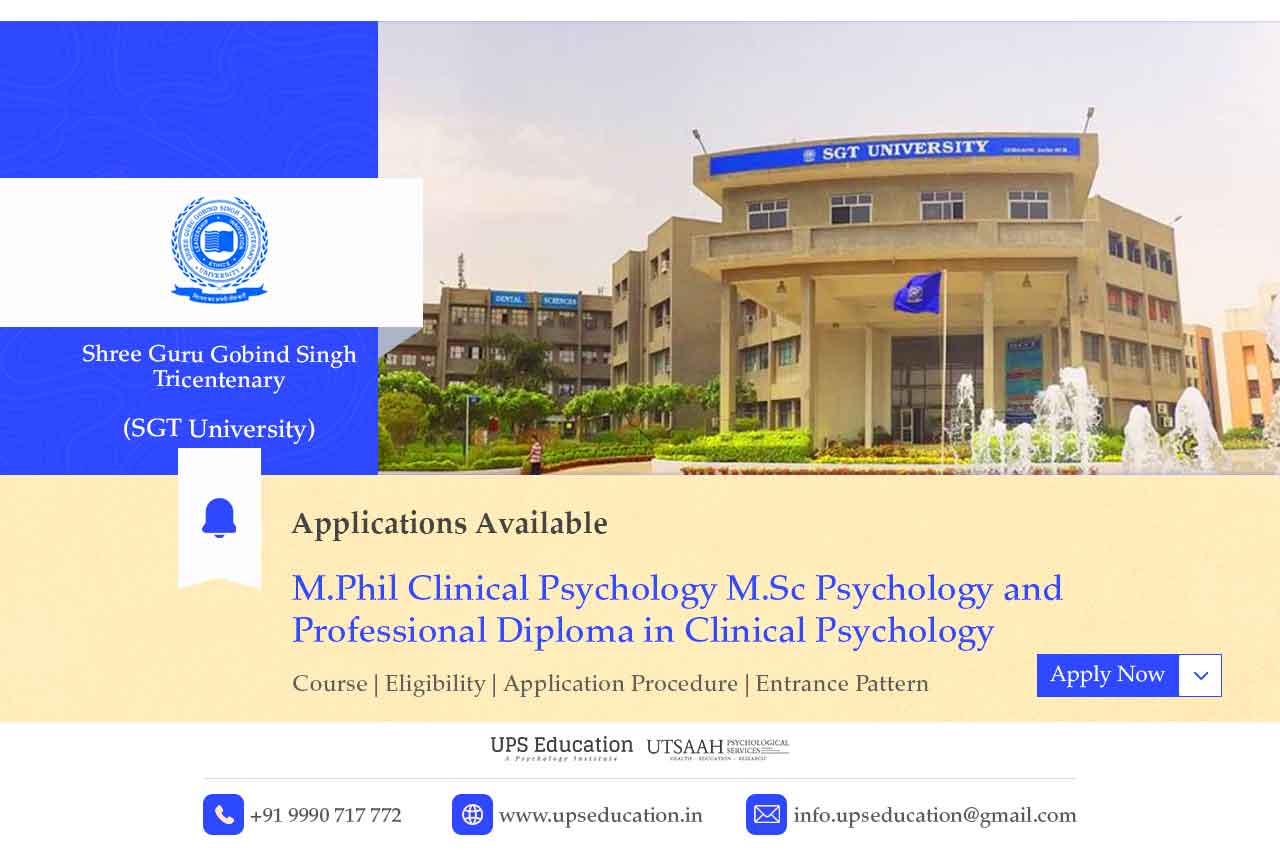 SGT University Admission Open for M.Phil Clinical Psychology, M.Sc Psychology, and PDCP