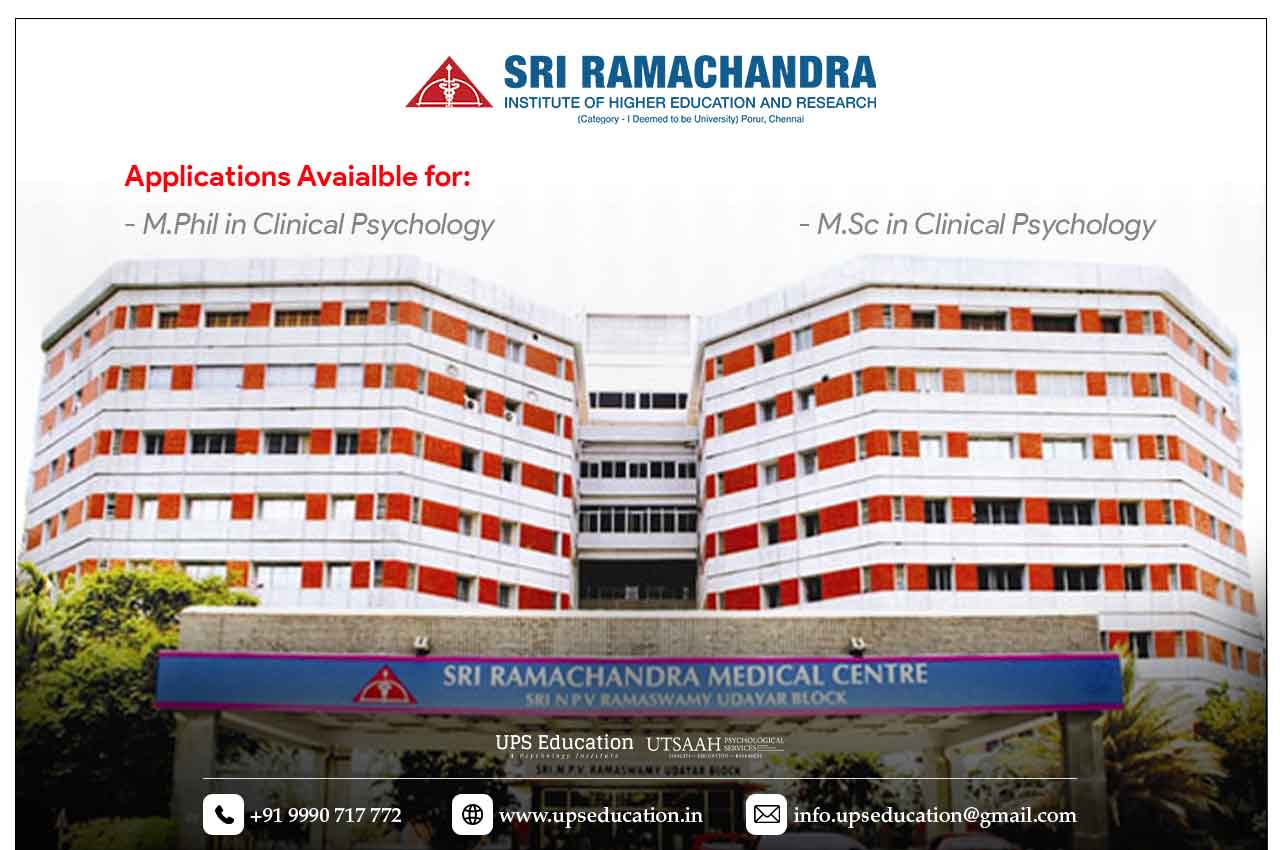 M.Sc Clinical Psychology and M.Phil Clinical Psychology Admissions Open at SRIHER
