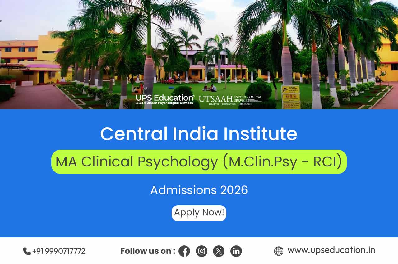 Central India Institute MA Clinical Psychology (RCI) Admissions 2026 banner showing admission information, eligibility, exam pattern, and important dates