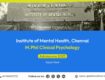 IMH Chennai MPhil Clinical Psychology Admission 2025-26 notification with application dates, eligibility details, and entrance examination information.