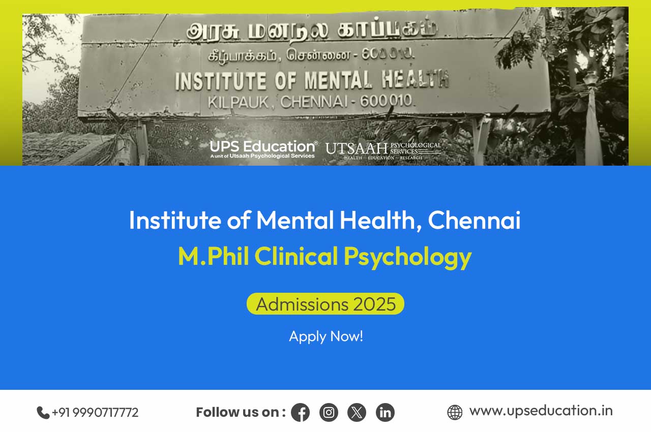 IMH Chennai MPhil Clinical Psychology Admission 2025-26 notification with application dates, eligibility details, and entrance examination information.